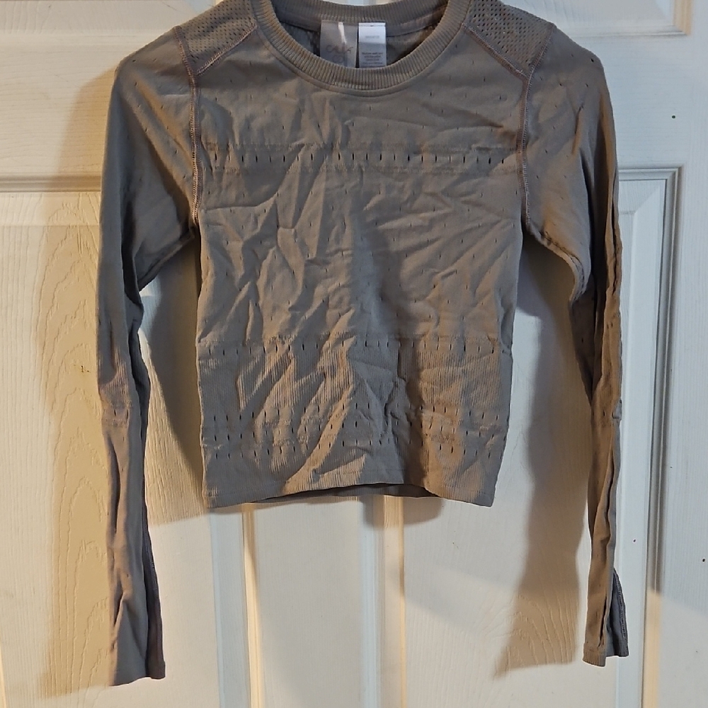 CALIA Women's Pointelle Seamless Long Sleeve T-Shirt: GRAY: NEW WITH TAGS:XXS/XS